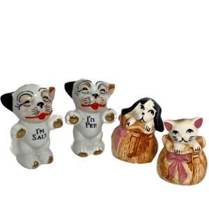 Lot of 2 Ceramic Cats Dogs Vintage Salt Pepper Shakers - Bonzo I'm Pep I'm Salt